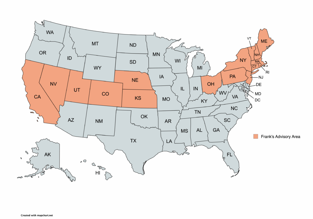 Map with highlighted visuals to mark Frank's advisory area for load securement solutions