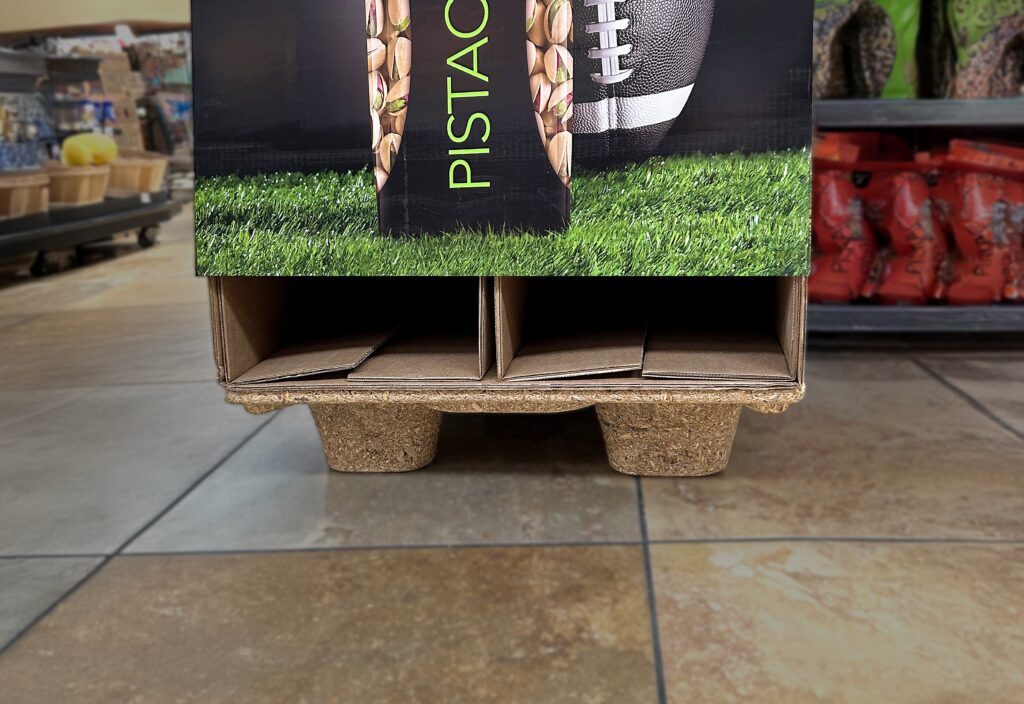 For POP displays,nail-free pressed wood pallets protect retail floors and products from damage compared to stringer pallets