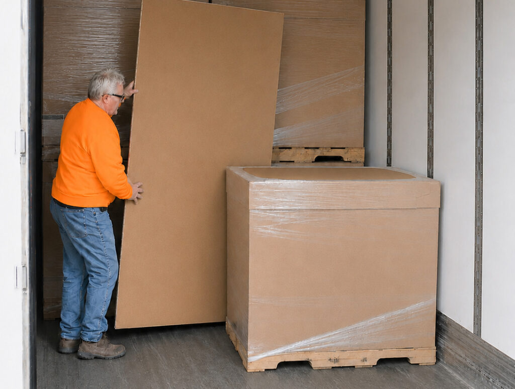 LITLoad® Cargo Separator protecting stacked freight as transit damage prevention.